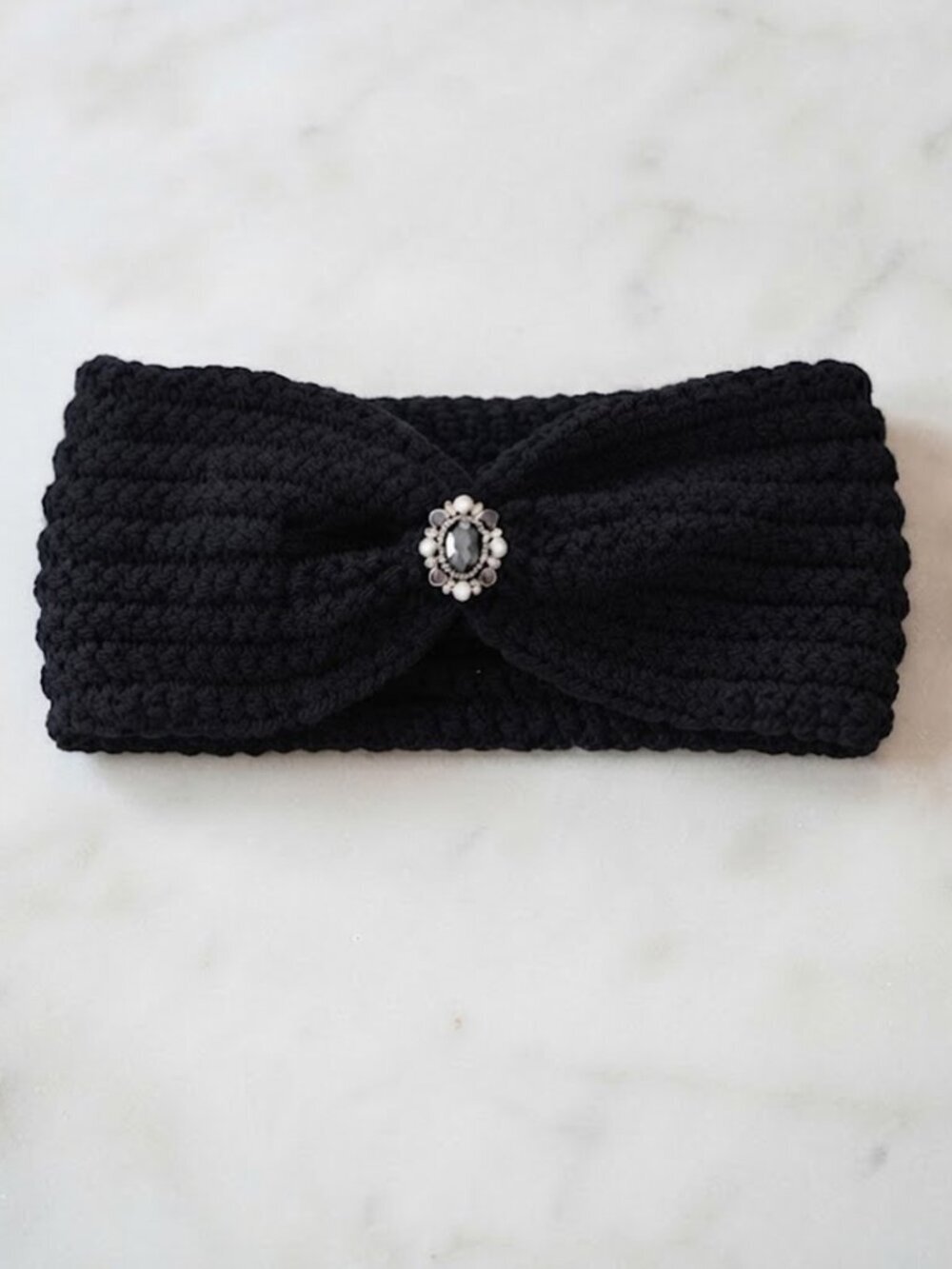 Ladies Black Vintage Style Jewel Knitted Winter Headband